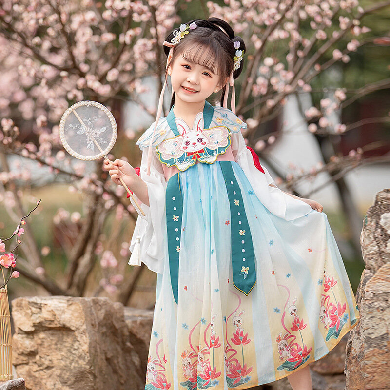 ฤดูร้อน Hanfu หญิง Fairy เครื่องแต่งกายโบราณสไตล์จีนกระต่ายชุดเย็บปักถักร้อยชุดจีน