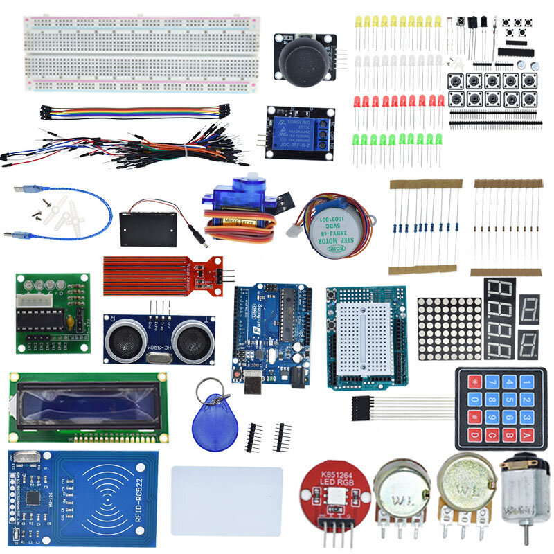 Arduino zunr3、ブレッドボードおよびホルダー用スターターキット、ステップモーター、サーボ、1602液晶、ジャンパーワイヤー、tizr3