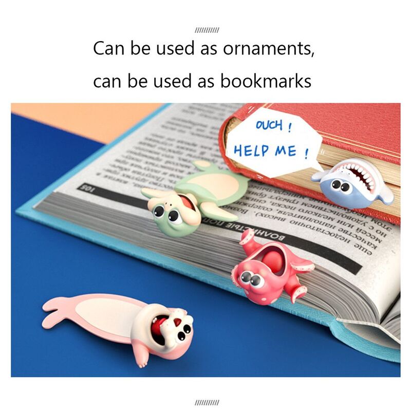 Animais dos desenhos animados 3D Bookmarks para crianças, Série Stereo Ocean, Seal Octopus, Cat, Panda e Shiba, Presente de papelaria criativa