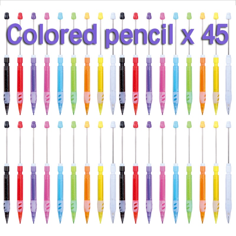 Crayons colorés en plastique sans encre pour enfants, perlés, durables, fournitures scolaires et de bureau, mignon, 45 pièces