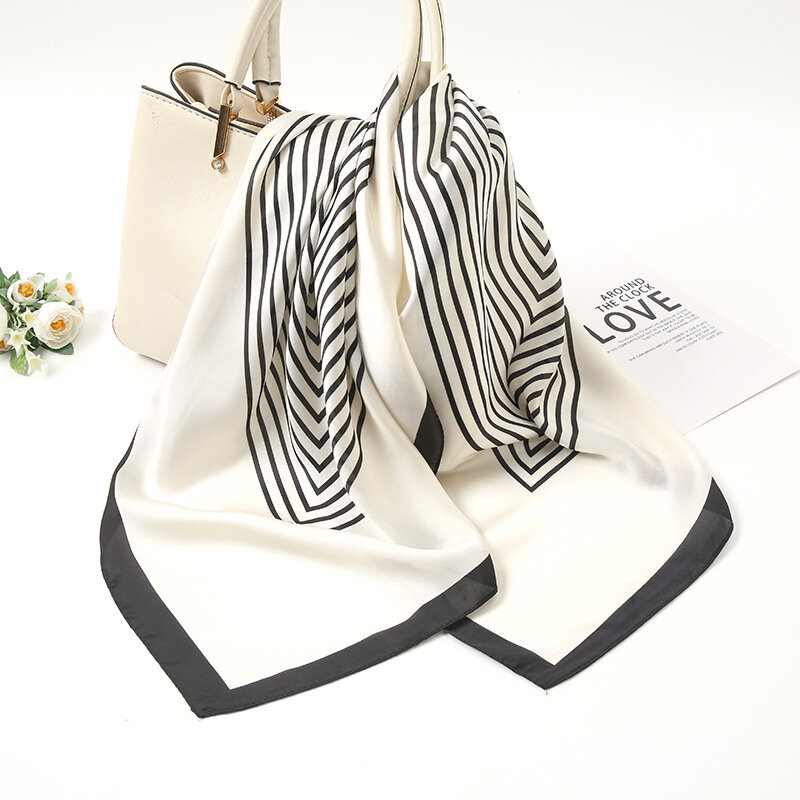 Bufanda de seda satinada a rayas para mujer, chales pequeños a la moda, pañuelo para el pelo, bolsa cuadrada, 70x70cm