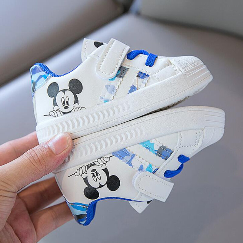 Disney สีขาวสำหรับรองเท้าเด็กเด็กรองเท้าผ้าใบเด็ก Mickey Mouse กีฬารองเท้ารองเท้าหัดเดินทารกขนาด25