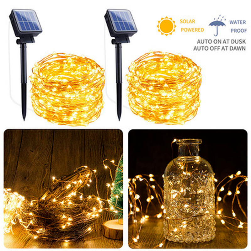Outdoor Solar LED Copper Wire Fairy Light, Grinalda festiva do jardim, Decoração de Natal, 5m, 10m, 20m, 30m