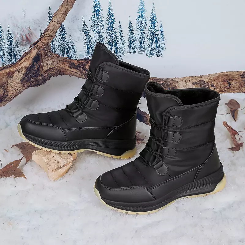 Botas de nieve impermeables para mujer, zapatos de plataforma de felpa, con cordones, a media pantorrilla, para invierno, 2024