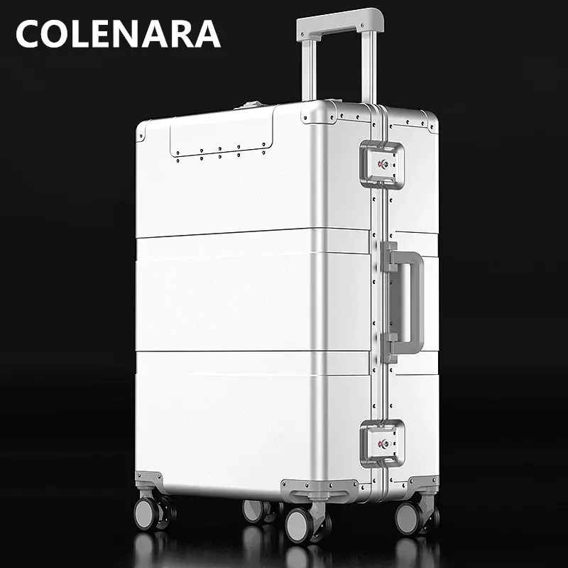 Colenara Rollende Bagage Heren Full Aluminium Magnesiumlegering Trolley Koffer 20 "24" 28 Inch Instapdoos Universele Cabine Koffer