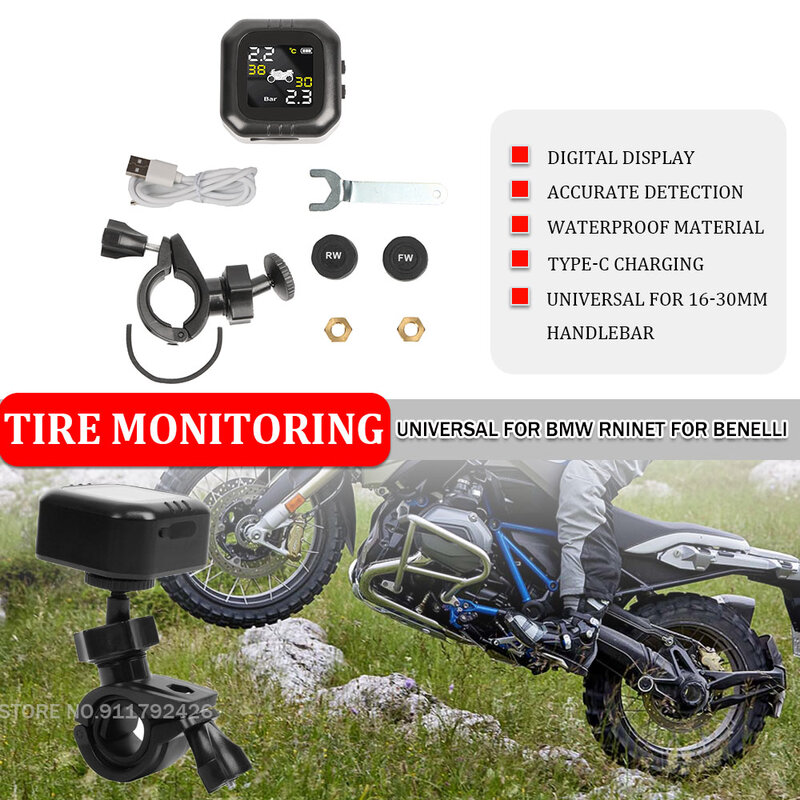 Universal Motorcycle Tire Pressure Monitoring System, TPMS, LCD sem fio, BMW R1250GS, K1200LT, GT, K1100RS, Ducati, Benelli
