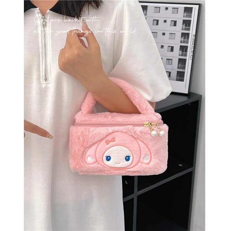 Bolsa de maquillaje Sanrio Kuromi Stitch, bolsa de almacenamiento de cosméticos de gran capacidad, caja portátil, figura de dibujos animados, bolso de felpa, regalos para niñas y mujeres