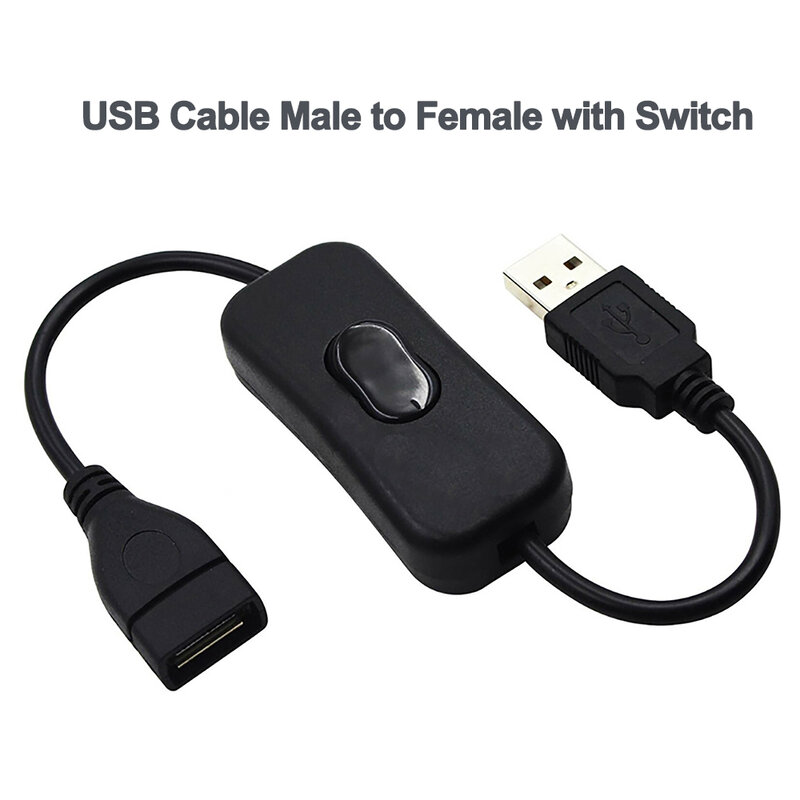 Câble USB avec interrupteur marche/arrêt, câble d'extension pour lampe USB, ventilateur USB, ligne d'alimentation, adaptateur durable, mâle à femelle, 28cm
