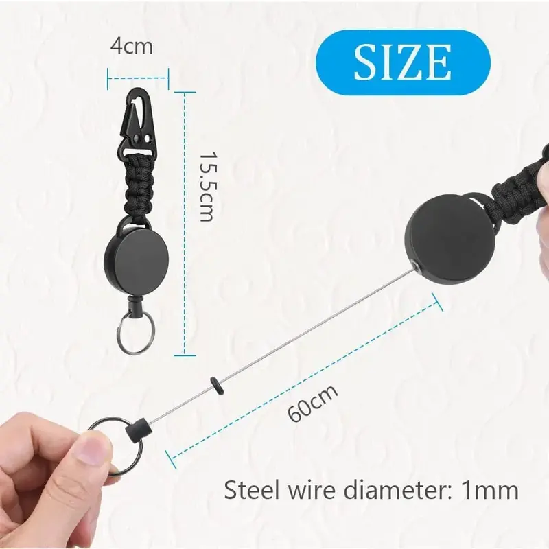 1 Piece Black Color Key Retractable Easy Pull Buckle for Men Simplicity High Elasticity Extendable Belt Reel ID Lanyard Name Tag