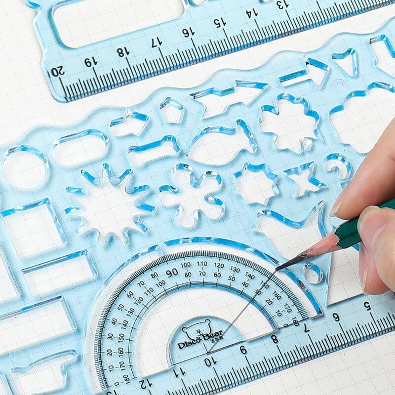 Penggaris Aksesori sekolah DIY penggaris gambar perlengkapan penyusun gambar penggaris matematika garis bergelombang penggaris