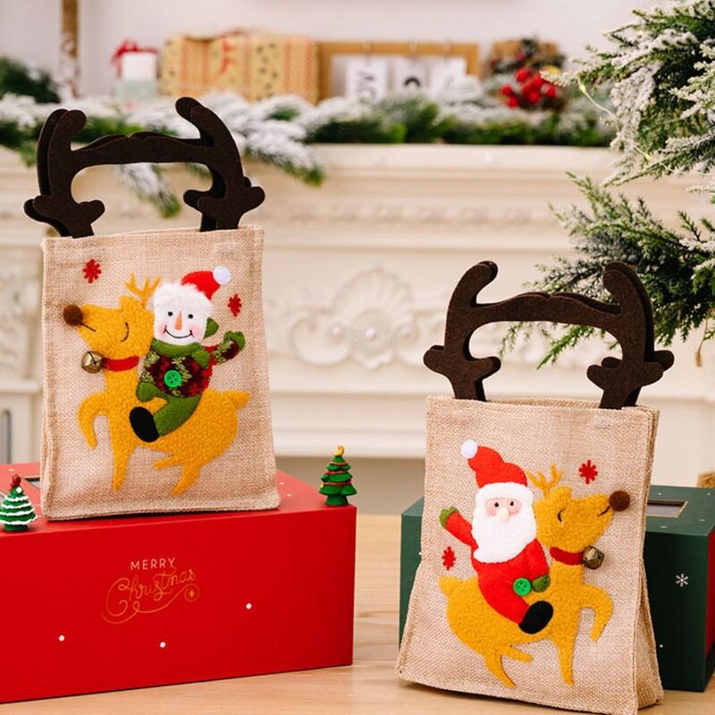Cute Large Antler Snowman Candy Bag Felt Tote Bag Female Handbag Christmas Style Bag Cartoon Storage Basket
