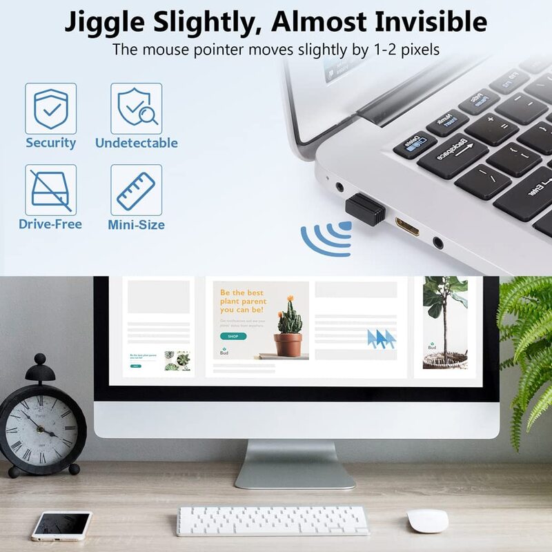 Mouse Jiggler USB Mover Undetectable Automatic Mouse Shaker Wiggler for Laptop Keeps Computer Team Group Awake Simulate Movement