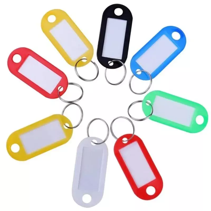 50 stks/partij kleurrijke plastic sleutelhanger sleutelhangers label genummerd naam bagagelabel id label naamplaatje met splitring