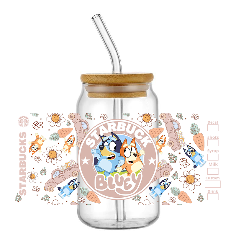 Cartoon Dog Sticker Decalques, UV DTF Cup Wrap, Transferências para copos de vidro, 16oz