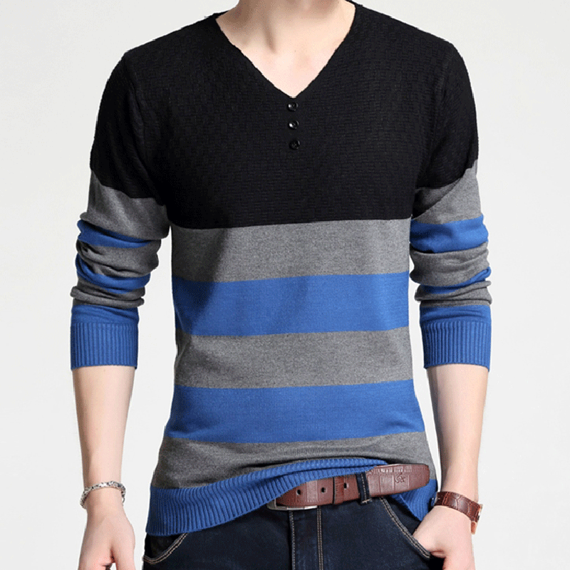 ZOEQO New Spring Autumn Striped Sweater Pullover Men Casual Slim Mens Sweaters Knitwear Sweaters and pullovers
