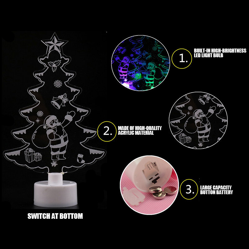 クリスマスのLEDナイトライト,santalaus,snowman,xmasの木,点滅ライト,新年の装飾品,2024