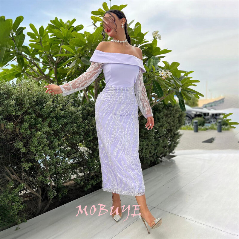 Mobuye-裸の肩を持つ女性のプロのドレス,足首の長さ,完全な袖,イブニングファッション,エレガントなパーティードレス,人気,2022