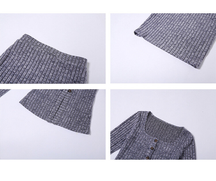 Vintage dwuczęściowe zestawy z kwadratowym dekoltem szykowny pojedynczy jednorzędowa koszula + spódnica z wysokim stanem damski kombinezon dzianinowy
