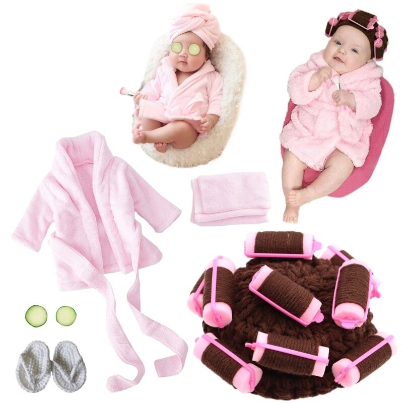 Baby Photo Shooting  Accessories Bath Robe Headwrap Plush Bathrobe Towel Infant Costume Photostudio Posing Suit Newborns Shower