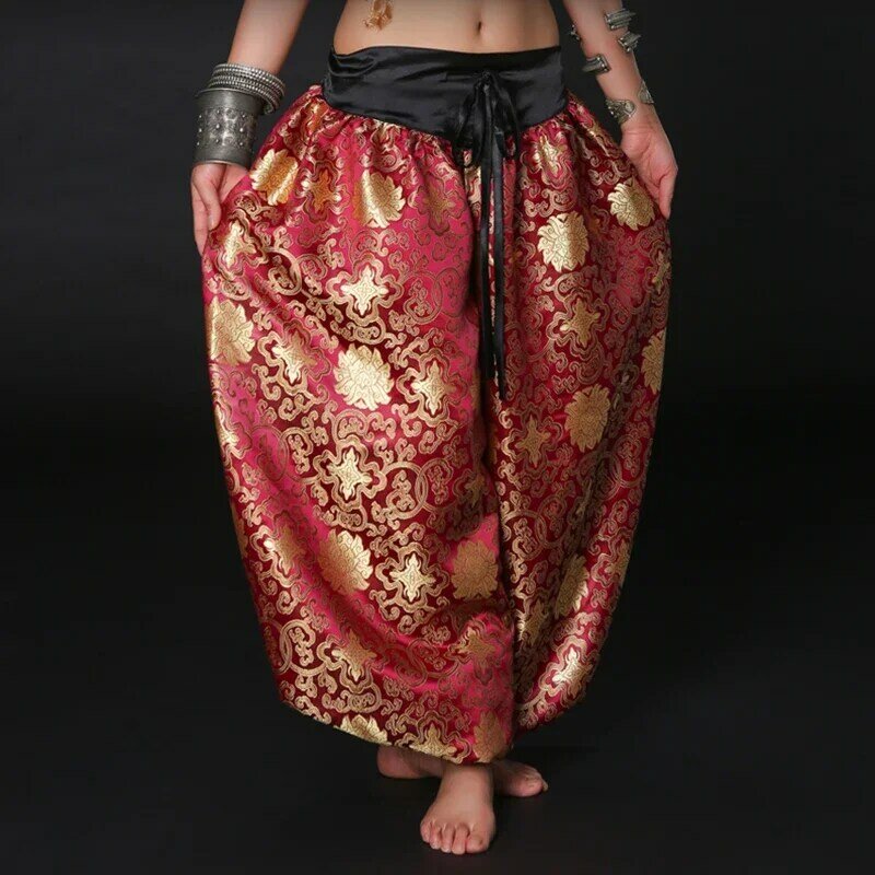 กางเกงฮาเร็มผ้าโบรเคดใส่ได้ทั้งชายและหญิงกางเกงสไตล์ยิปซีชนเผ่าเต้นรำ