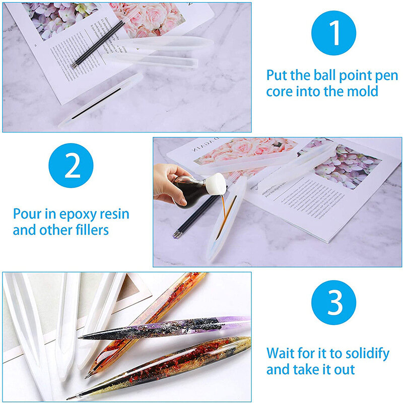 1/3/10Pcs Ballpoint Pen Silicone Mould Dried Flower Resin Decorative Craft DIY Transparent Epoxy Resin Molds for Jewelry Making