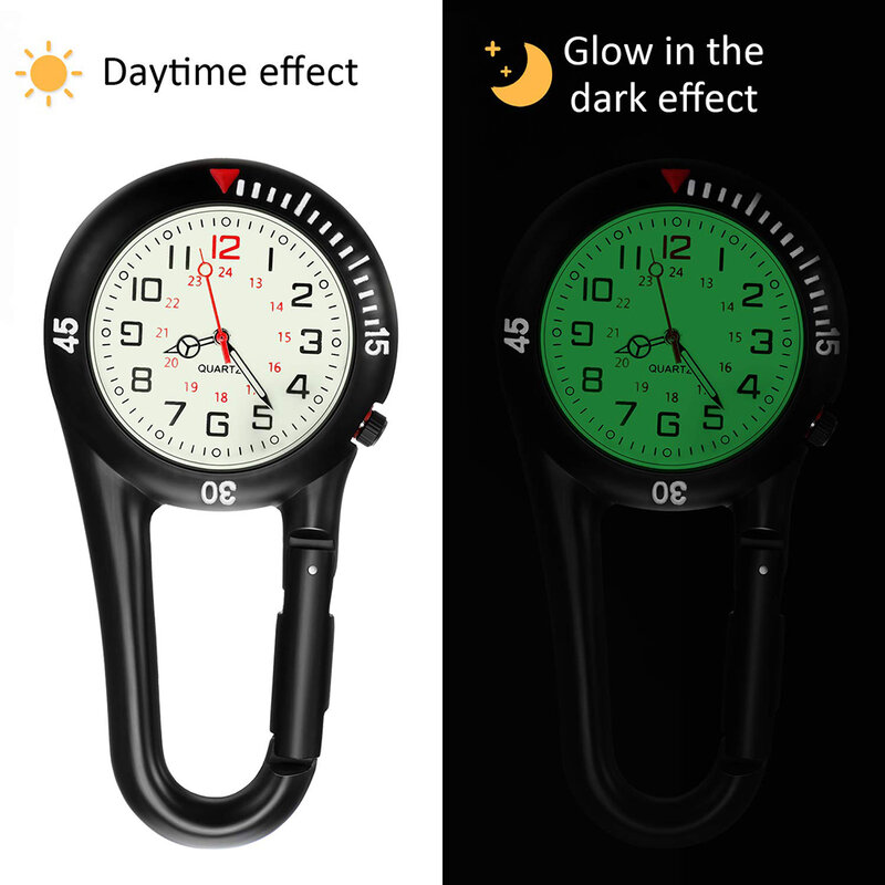 Unisex Climbing Carabiner Clip Quartz Pocket Watches Keychain Hanging Luminous Clock For Women Mens Nurse Doctor Students Gifts