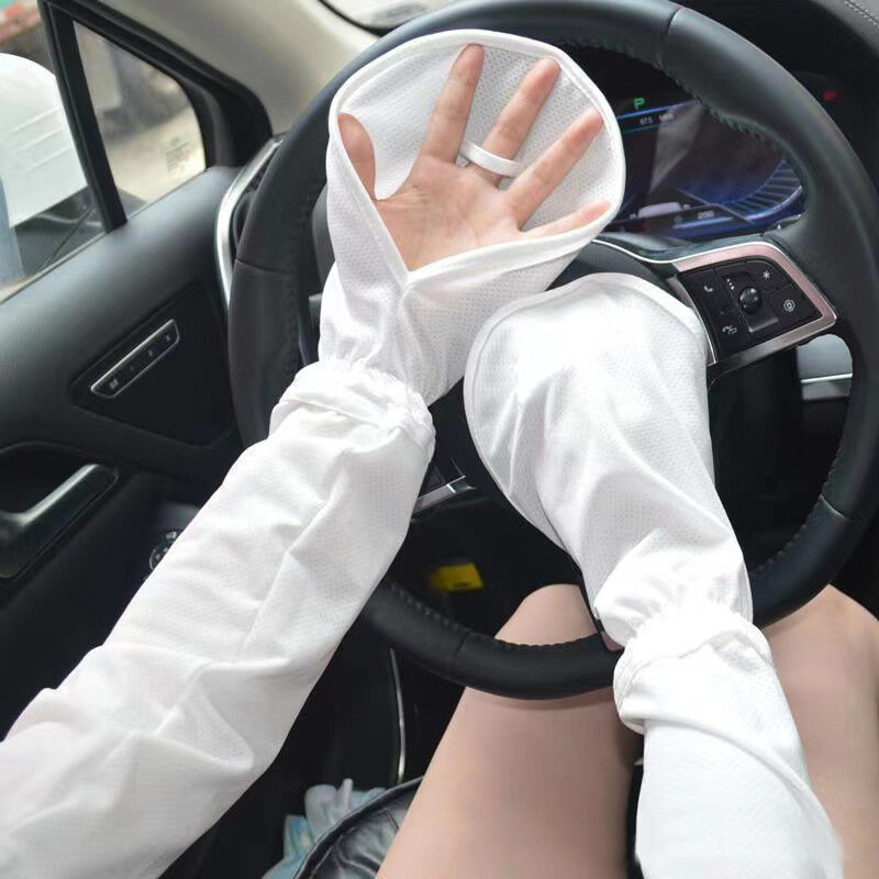 2024 New Ice Silk Sleeve Sunscreen Cuff Arm Sleeves UV Sun Protect Summer Men Women Driving Sleeves Anti-Slip Riding Gloves
