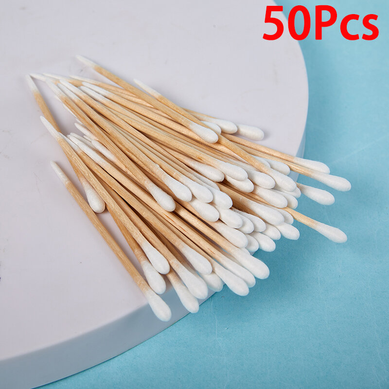 50Pcs Double Head Cotton Swab Women Makeup Cotton Buds Tip For Medical Wood Sticks Nose Ears Cleaning Health Care Tools