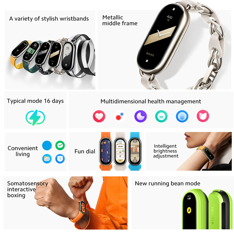 Xiaomi-Bracelet intelligent Mi Band 8, version chinoise, sang, oxygène, fitness, tracker, moniteur de fréquence cardiaque, étanche, longue durée de vie de la batterie
