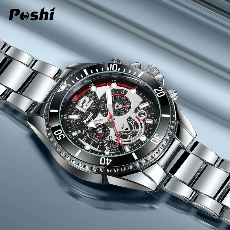 POSHI Men Watch Luxury Business Quartz Watches Stainless Stain Strap Sport Original Brand Men's Wristwatch Waterproof Luminous
