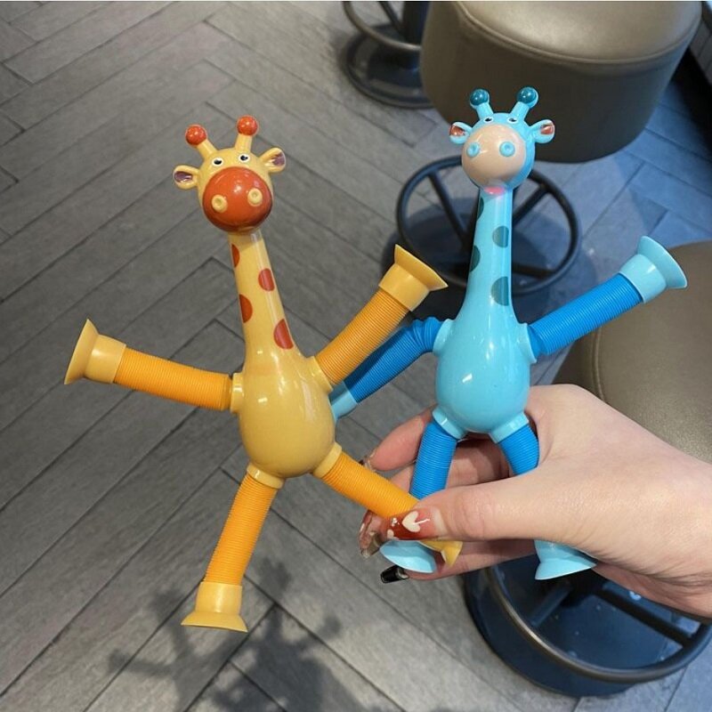 Children Christmas Suction Cup Toys Pop Tubes Stress Relief Telescopic Giraffe Fidget Sensory Bellows Anti-stress Squeeze Toy