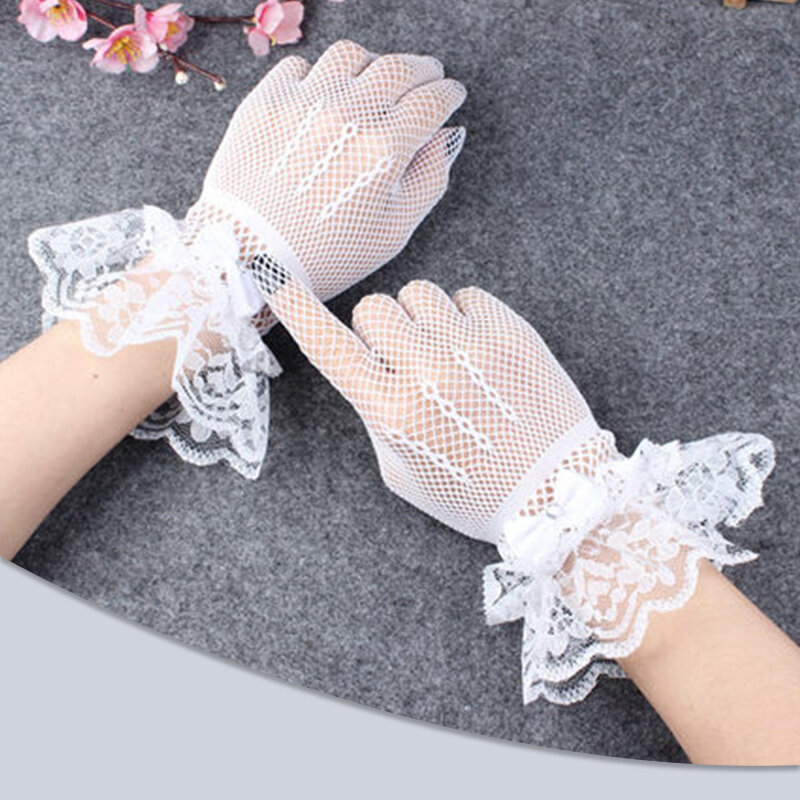 Hochzeit Tüll Handschuhe für Frauen Braut ultra dünne Seide elastische Fäustlinge schwarz weiß kurze Mesh Voll finger Handschuhe Party Schmuck