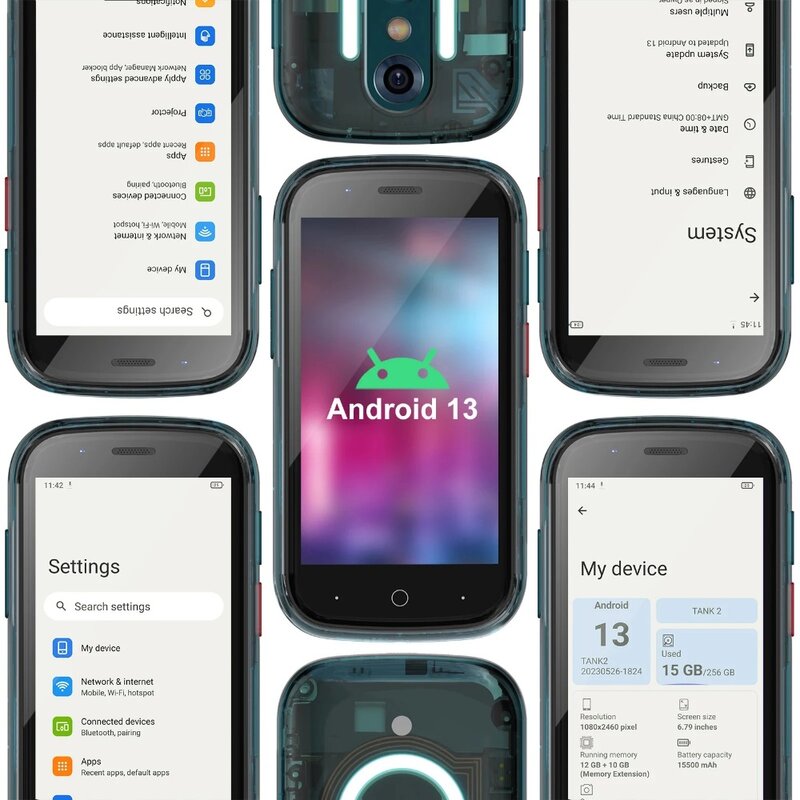 Unihertz Jelly Star Mini Smartphone, Android 13, 8 Go, 256 Go, lumière LED, débloqué, coque arrière transparente, 48MP, 3 pouces, petit téléphone portable