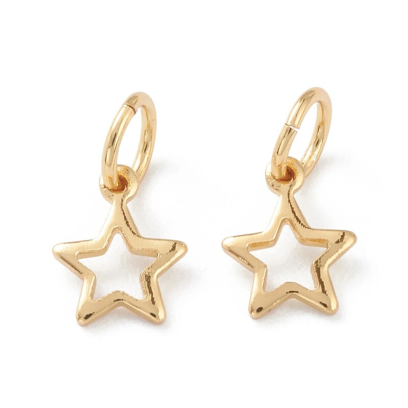 20 pz Mini ciondoli in ottone Hollow Star Charms ciondoli pendenti con anelli di salto placcato oro reale 18 carati per gioielli che fanno braccialetto fai da te