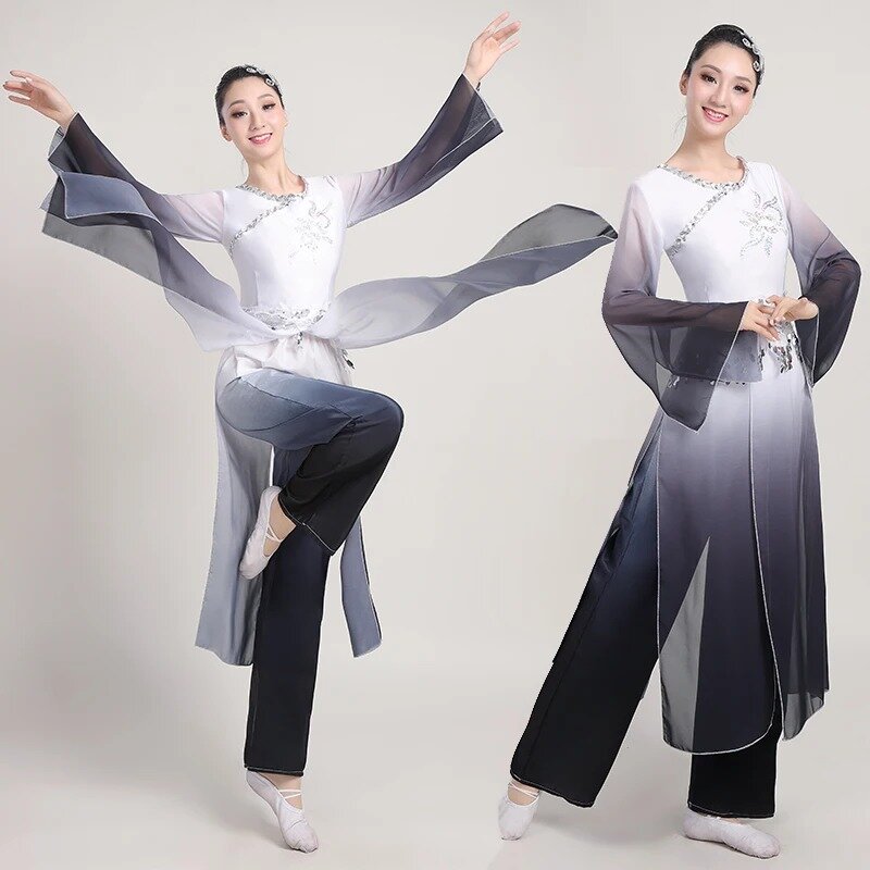 중국 풍수 잉크 댄스 클래식 댄스 공연 코스튬, 여성 민족 코스튬 연습 코스튬, 선풍기 댄스