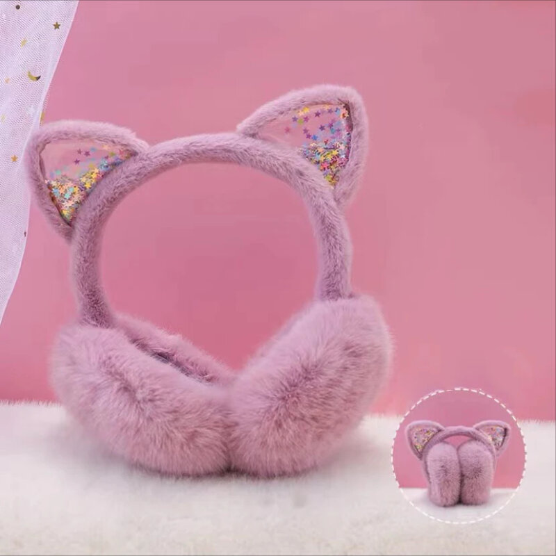 Cute Little Cat Earmuffs for Children Warm Faux Rabbit Fur Earmuffs Plush Ski Ear Warmer Cover Earflap Winter
