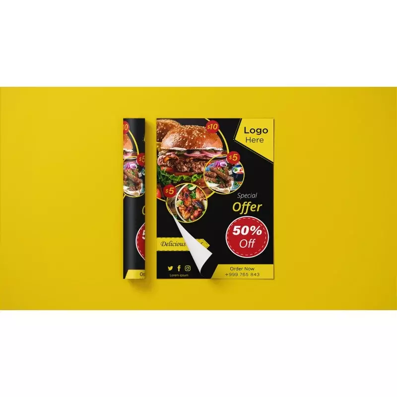 맞춤형 제품. 햄버거 광고용 맞춤형 A4 A5 A6 사이즈 오프셋 전단지 인쇄