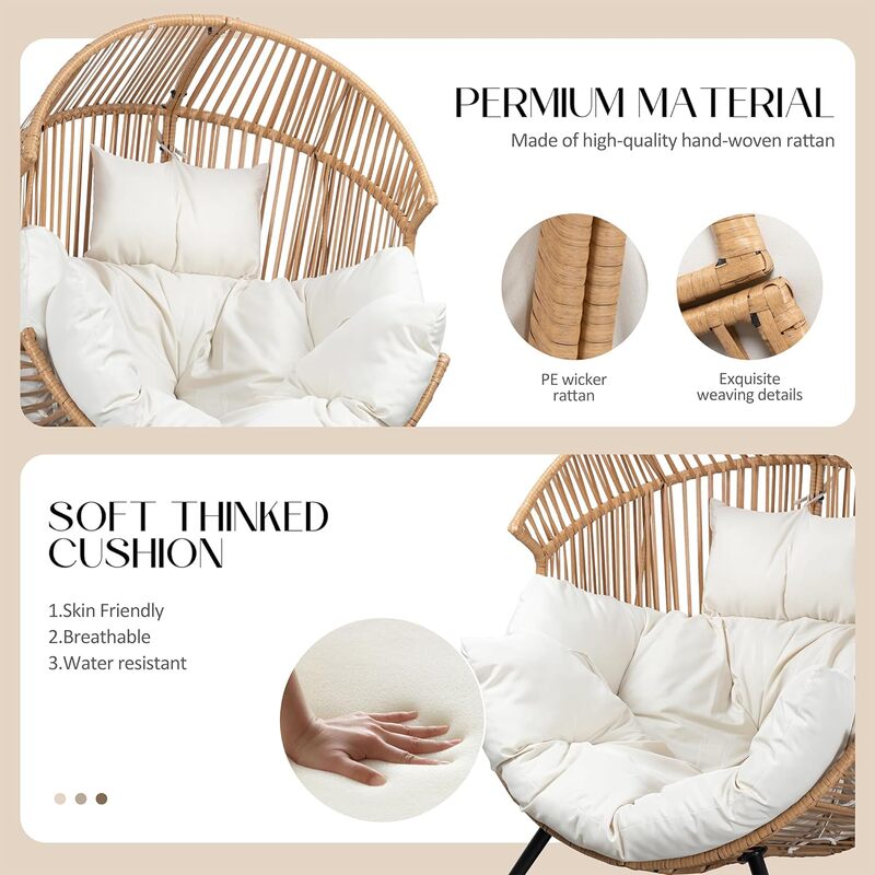 Уличное плетеное кресло для яиц, шезлонг большого размера с подушкой, корзина для яиц, стул для дома, гостиной, спальни