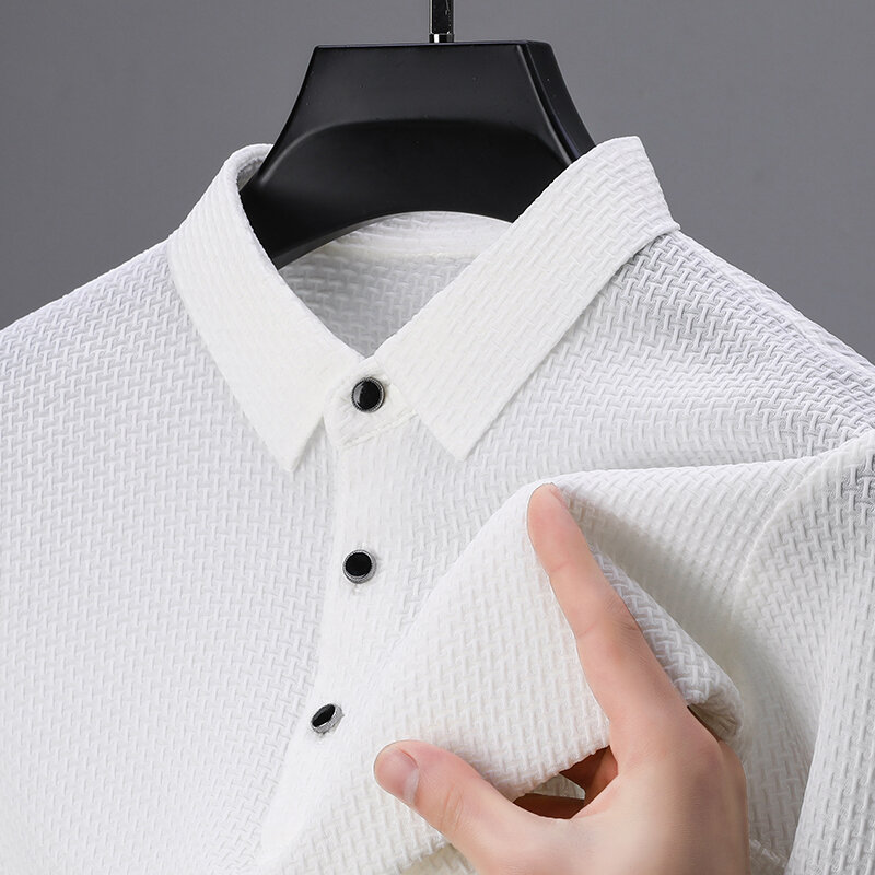 Camiseta de seda de morera para hombre, Polo de manga corta para jóvenes, color sólido, informal, de negocios, M-3XL, 4XL, 8828