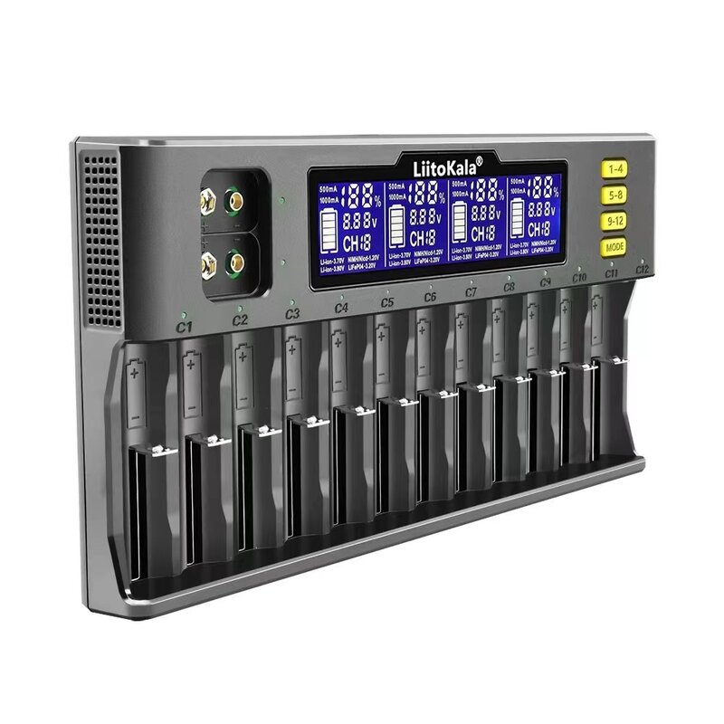 LiitoKala Lii-S12 12-Slot S8-Slot 18650 pengisi daya baterai untuk 20700 26650 21700 14500 10440 16340 V 1.2V 3.7V Lion baterai