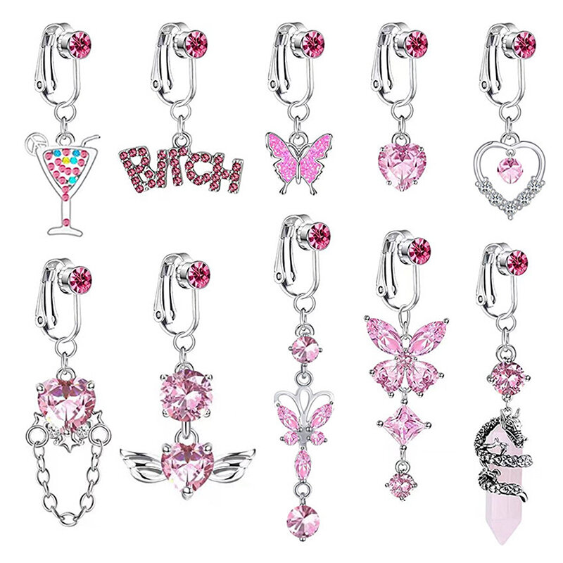 New Faux Belly Butterfly Fake Belly Piercing Heart zircone Clip On ombelicale ombelico Piercing finto orecchino cartilagine Clip finta