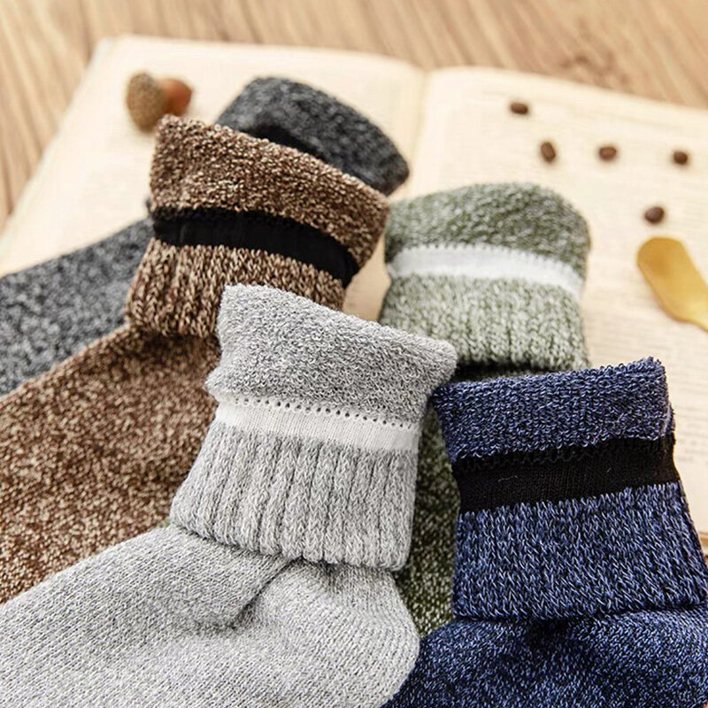 Meias Merino de lã super grossa para homens, meias de toalha térmica, meias esportivas quentes, meias de algodão masculino, botas de neve fria, inverno, 5 pares