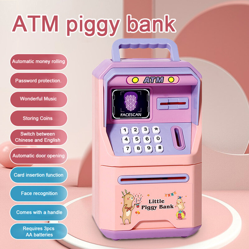 Kids Piggy Bank Intelligence Simulation Facial Recognition Password ATM Machine With Handle For Boys Girls Birthday Gifts