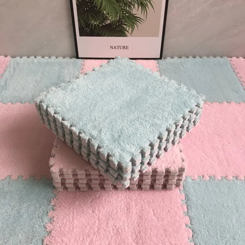Soft Plush Children's Mat Baby Toys Eva Foam Puzzle Carpet Warm Playmat for Living Room balcony Pink Spliceable carpet 30*30*1CM