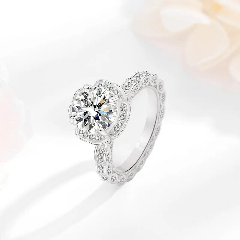 Anillo de moissanita de girasol de plata de ley s925 para mujer, anillo de lujo ligero, regalo de fiesta de compromiso para mujer
