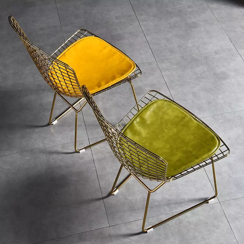 Nordic Wind Ins Grid Chair, Net Red Hollow, Gold Dining Chair, Cadeira traseira, Tamborete, Creative Home, Ferro forjado