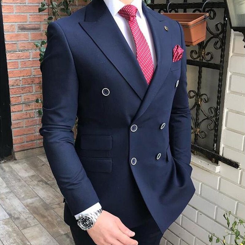 Traje ajustado de doble botonadura para hombre, esmoquin de boda de 2 piezas con solapa de pico, ropa de moda personalizada, color gris claro