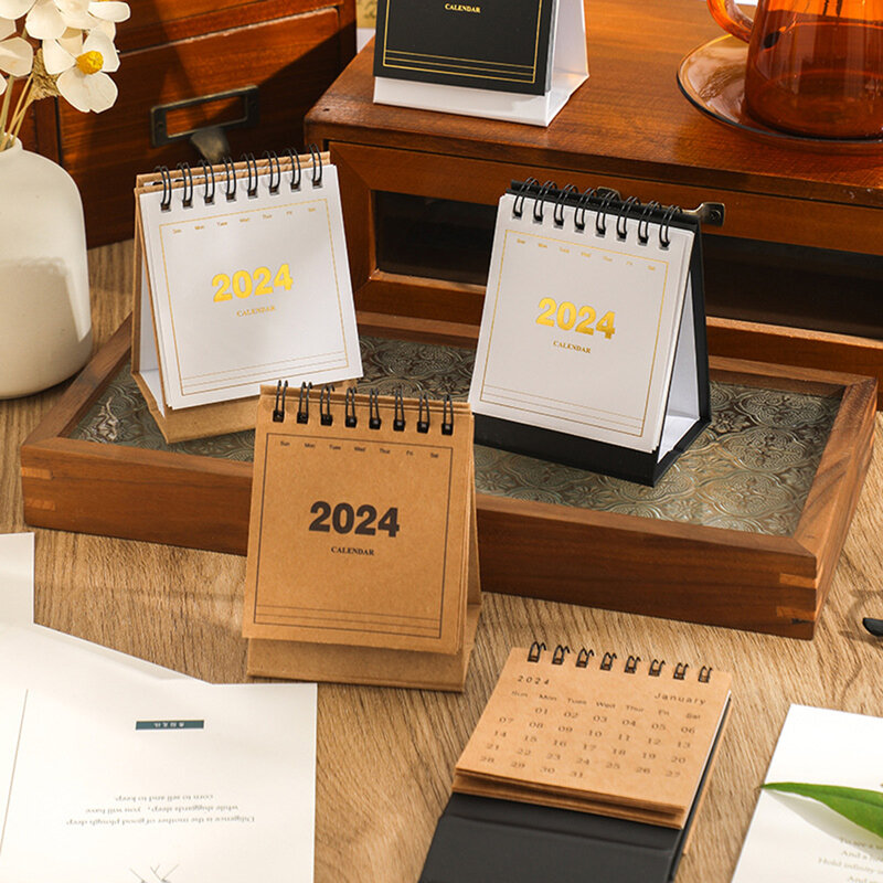 2024 Creative Mini Desktop Small Desk Calendar Student Portable Coil Calendar Planner Notepad Memo Stationery