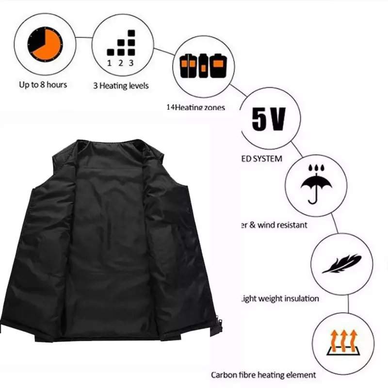 Chaleco de autocalentamiento para hombre y mujer, chaqueta térmica con calefacción USB, ropa de caza, 12 lugares, M-5XL de invierno