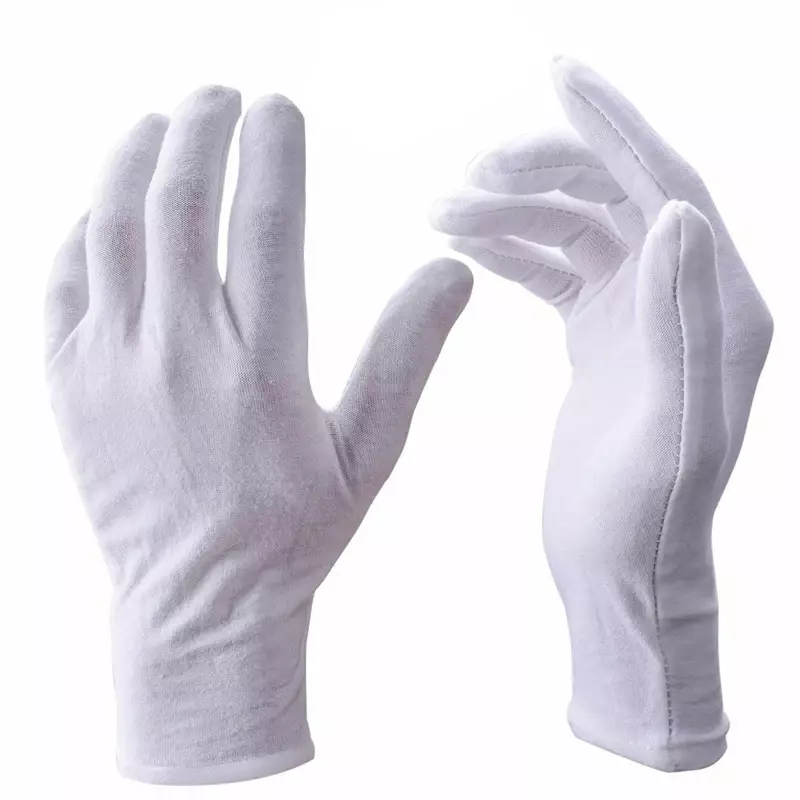 ถุงมือผ้าฝ้ายสีขาวสำหรับทำงานถุงมือสปาสำหรับใช้ในงานพิธีถุงมือยืดสูงอุปกรณ์ทำความสะอาดในครัวเรือน